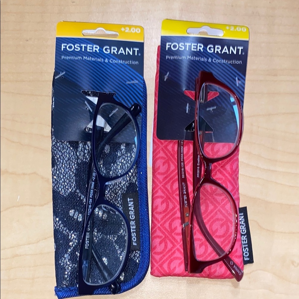Foster Grant +2.00 Blue and Red Reading Glasses Duo